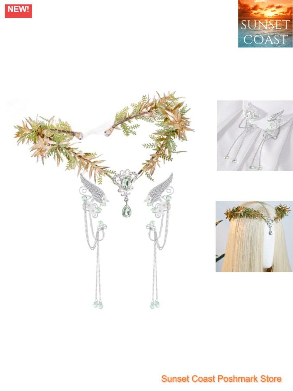 Renaissance Fairy Accessories Set Elf Crown & Ear Cuffs Renfaire Costume